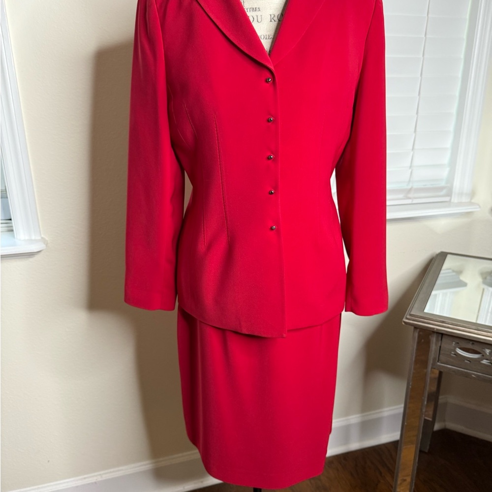 Kasper Petite Vibrant Red Jacket and Skirt Ensemble